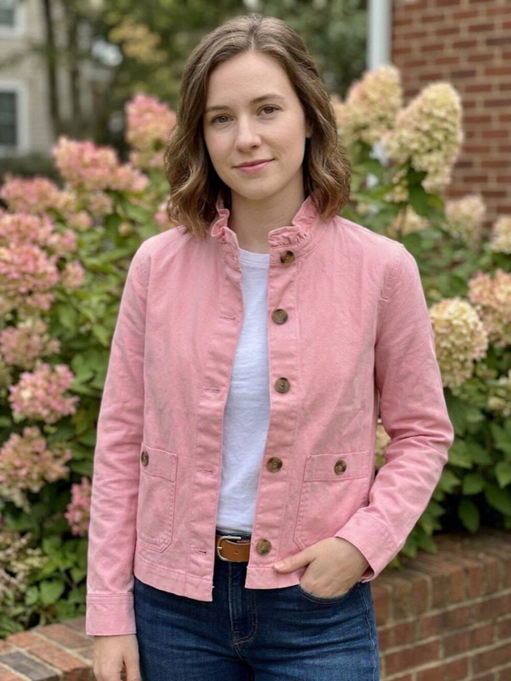 J.Crew Ruffled Collar Cotton Chore Field Jacket Utility Sweet Peony Pink S NWT
